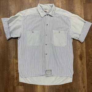 Vintage 90s Esprit Sport Colorblock Striped Button Up Chambray Shirt Size Large